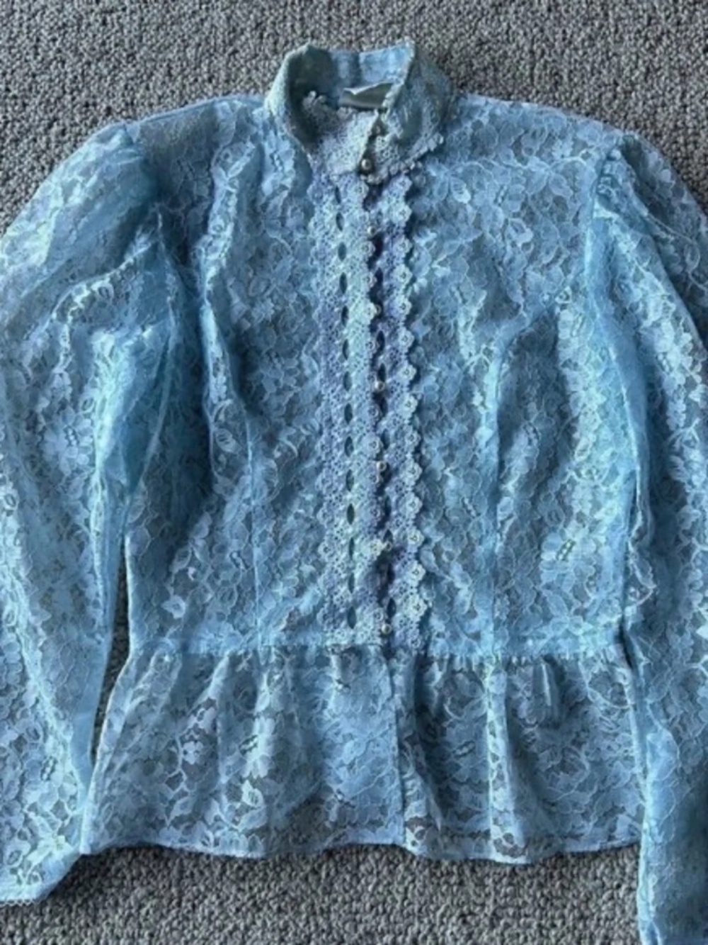 Vintage Gunne Sax Gold Label Blue Lace Blouse XS Coquette Cottagecore Soft Girl - Picture 2 of 8